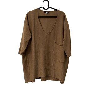 Kerisma Tan Wool Vneck Dolman Chest Pocket Sweater Top Size S/M